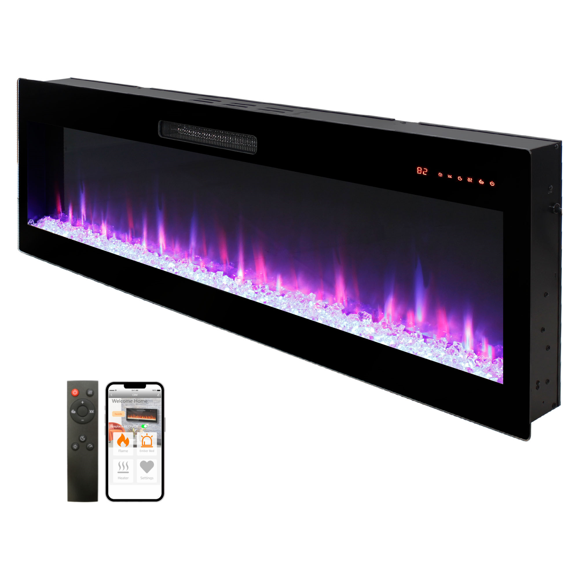 EdenDirect Smart WiFi-Enabled Electric Fireplace Heater — 60in., Recessed In-Wall and Wall-Mounted, 5,000 BTUs, Model# NTEP249201